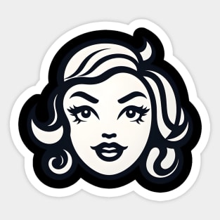 Classic Retro Pin-Up Girl Head in Monochrome Style Sticker